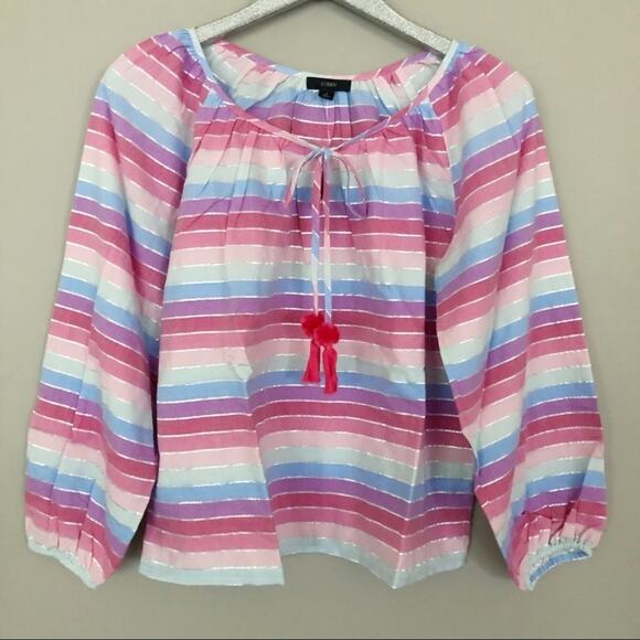 J. Crew Peasant Top in Metallic Pastel Stripe NEW - Picture 3 of 9